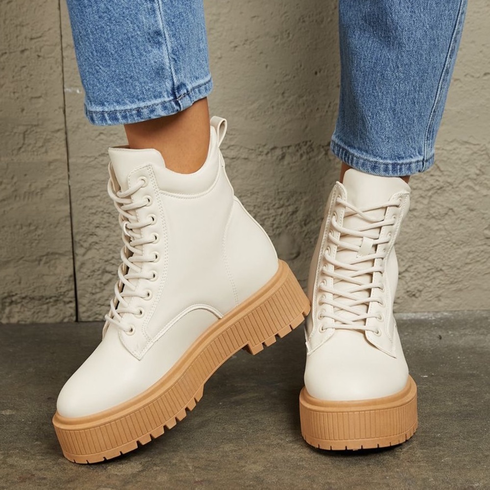 Ivory High Ankle Lace Up Booties